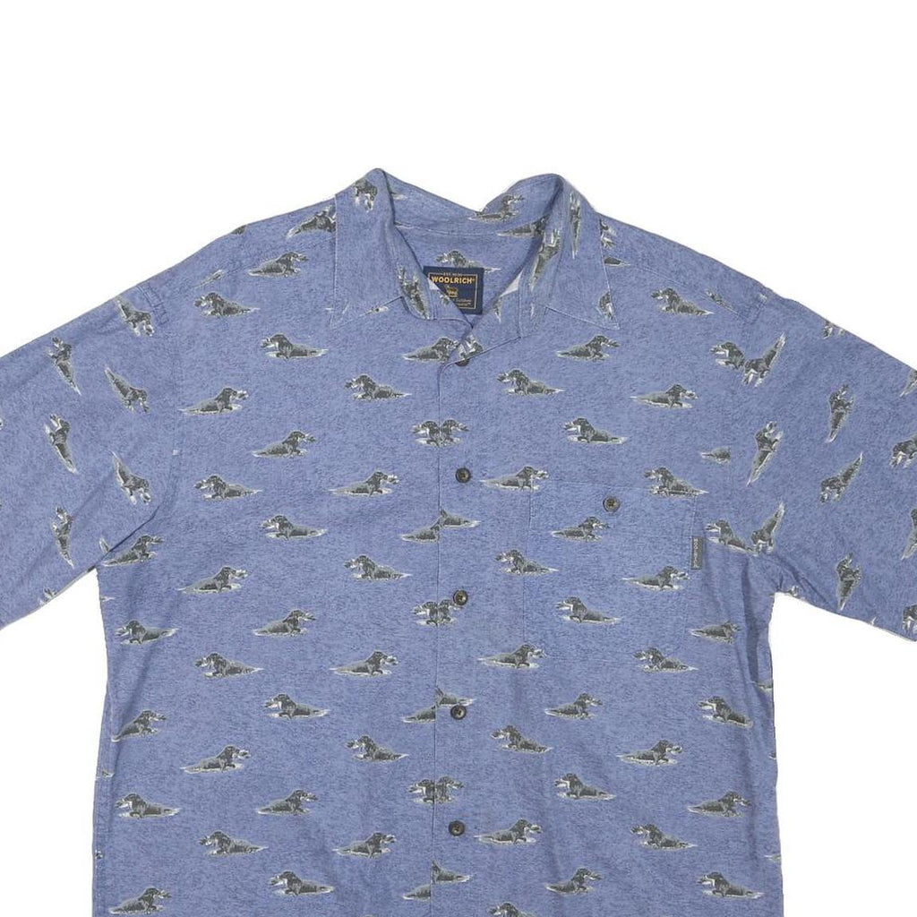 WOOLRICH Mens Blue Shirt M Cotton Blend Dog Print Casual Summer Button Shirt
