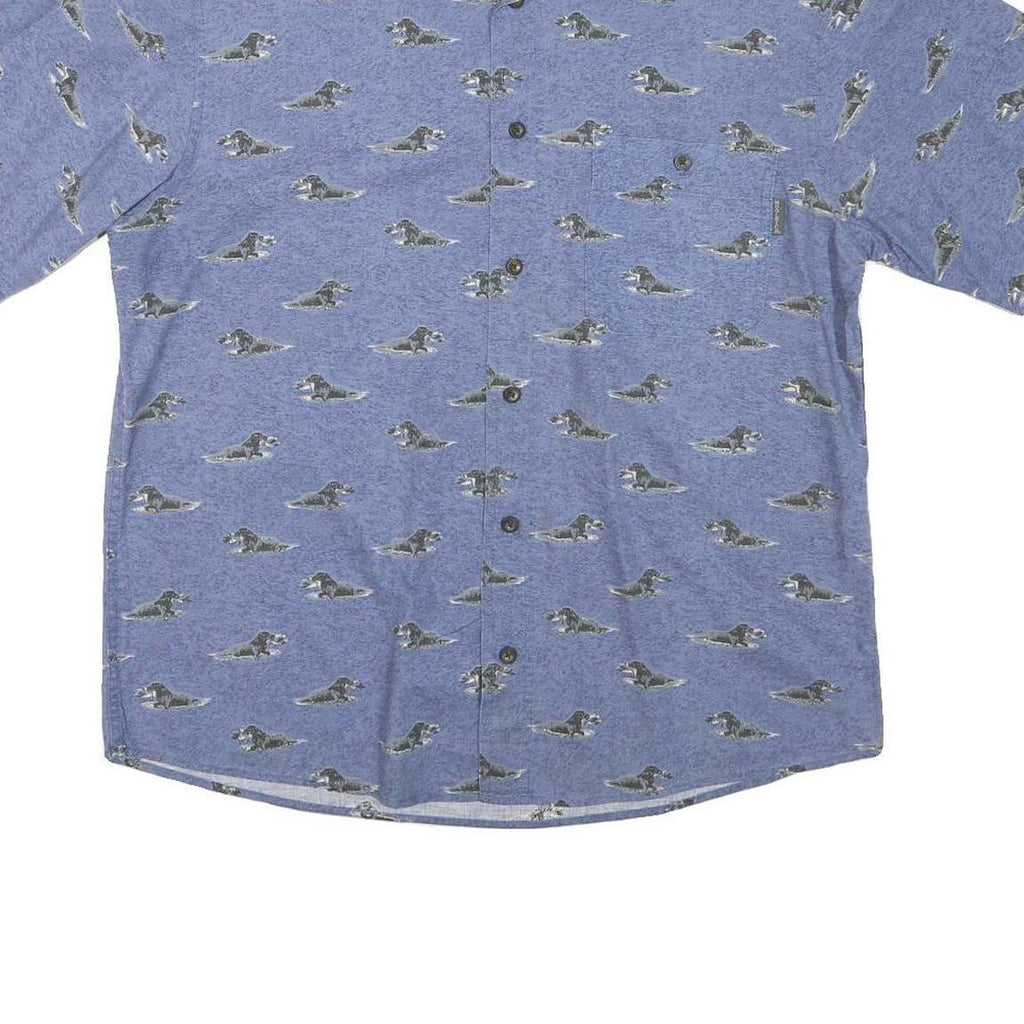 WOOLRICH Mens Blue Shirt M Cotton Blend Dog Print Casual Summer Button Shirt