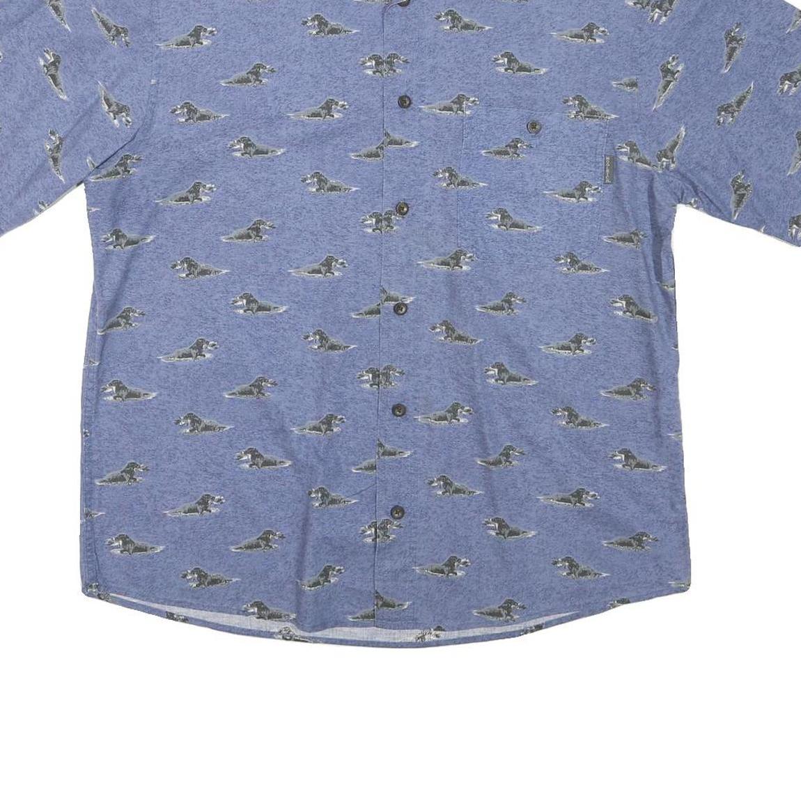 WOOLRICH Mens Blue Shirt M Cotton Blend Dog Print Casual Summer Button Shirt