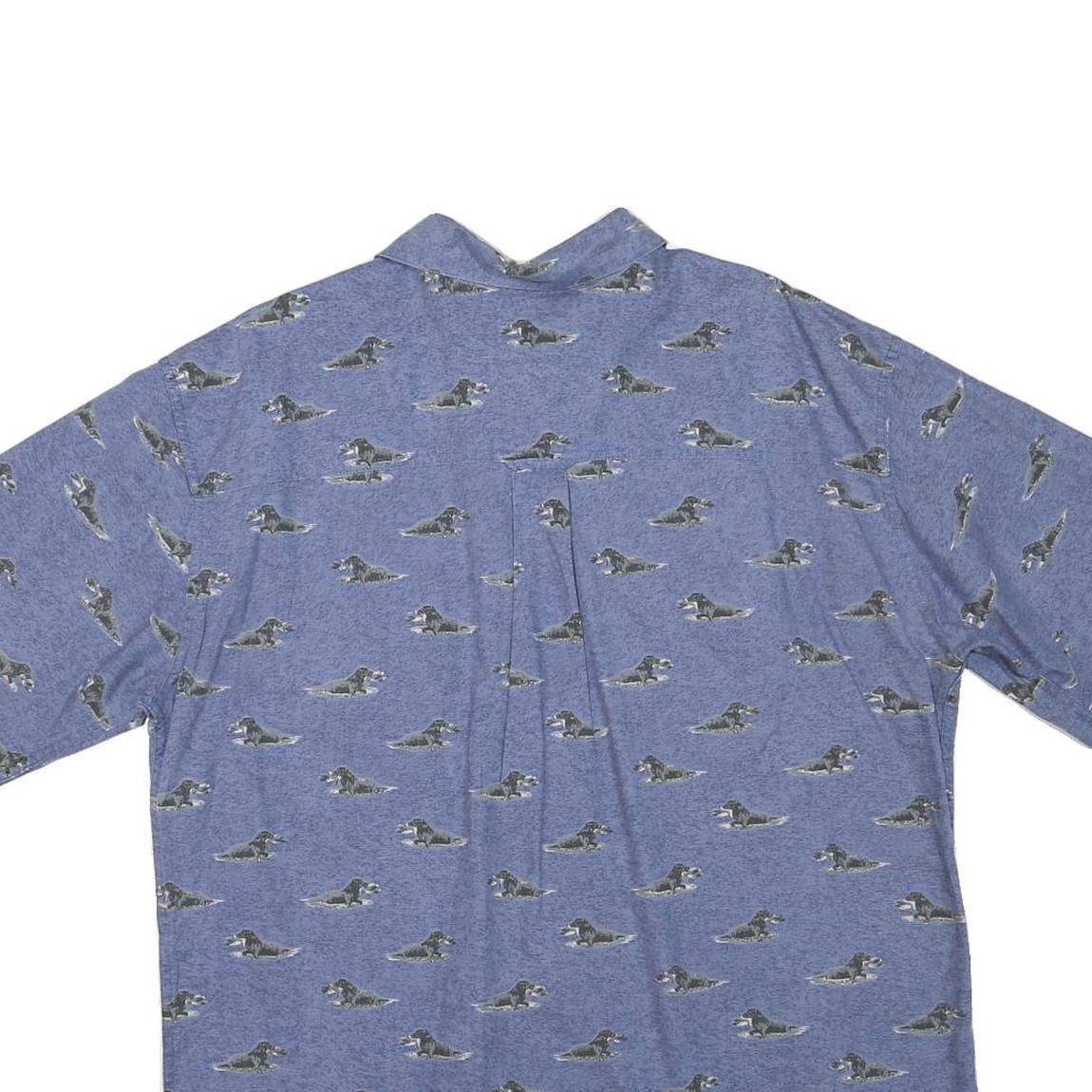 WOOLRICH Mens Blue Shirt M Cotton Blend Dog Print Casual Summer Button Shirt