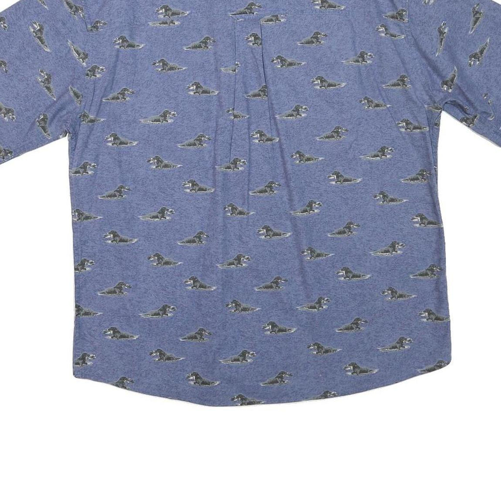 WOOLRICH Mens Blue Shirt M Cotton Blend Dog Print Casual Summer Button Shirt