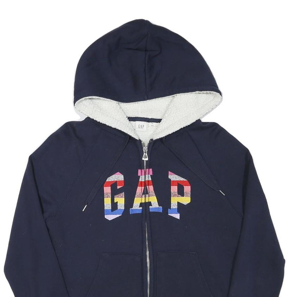 GAP Womens Navy Blue Cotton Blend Zip Up Hoodie XS Rainbow Logo Casual