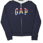 GAP Womens Navy Blue Cotton Blend Zip Up Hoodie XS Rainbow Logo Casual