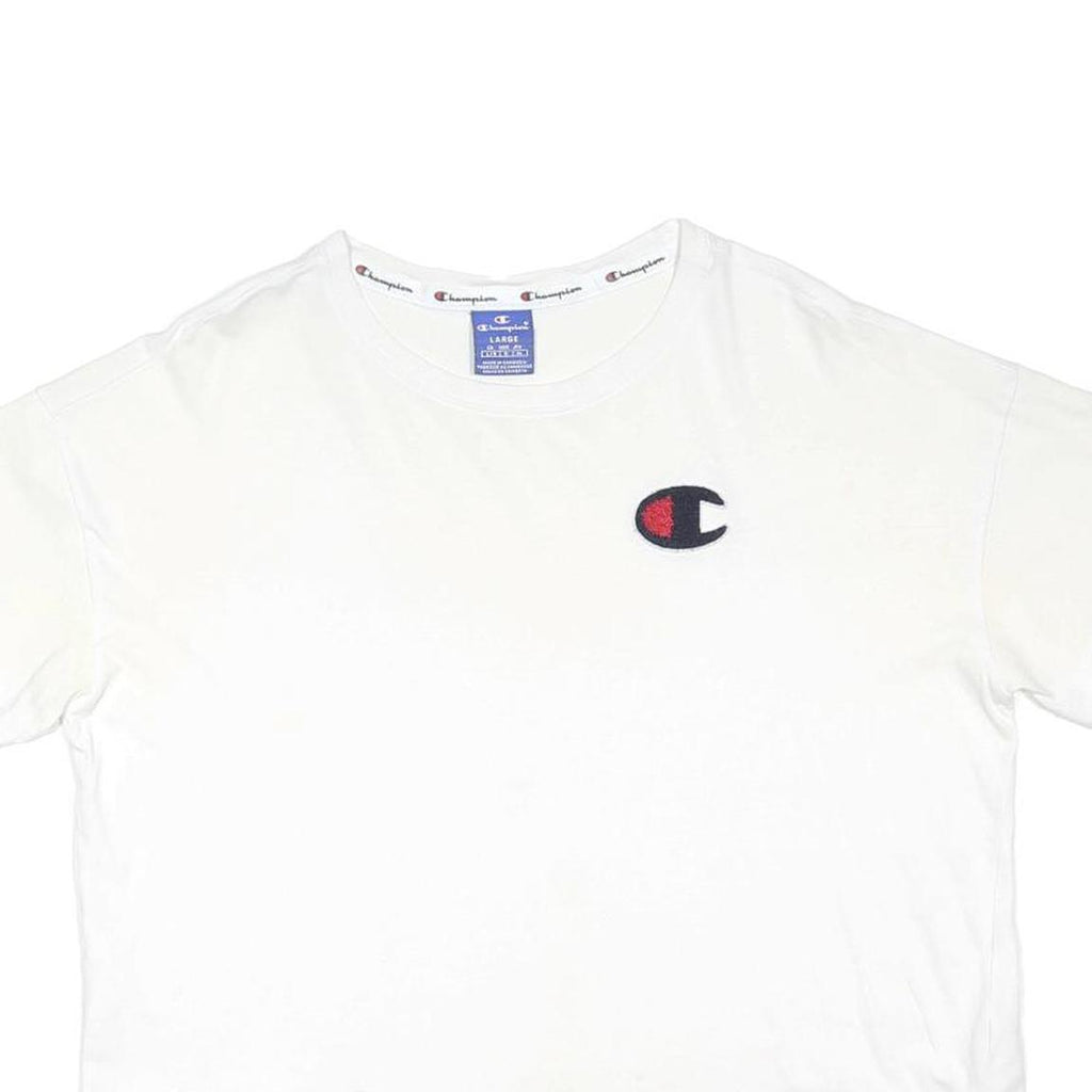 CHAMPION Womens White Graphic T-Shirt L Short Sleeve Crew Neck Cotton Blend