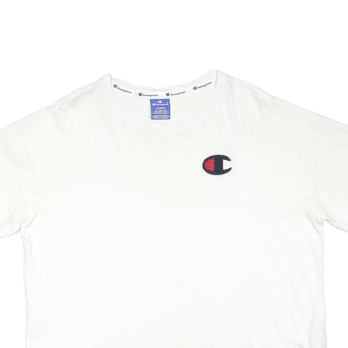 CHAMPION Womens White Graphic T-Shirt L Short Sleeve Crew Neck Cotton Blend