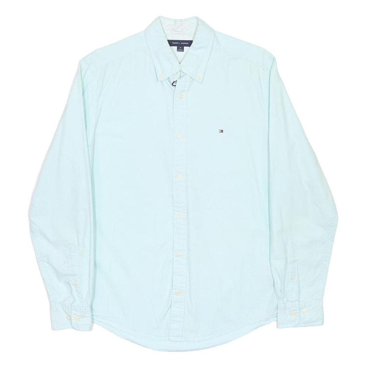 TOMMY HILFIGER Mens Light Blue Cotton Shirt M Classic Fit Button-Down Collar