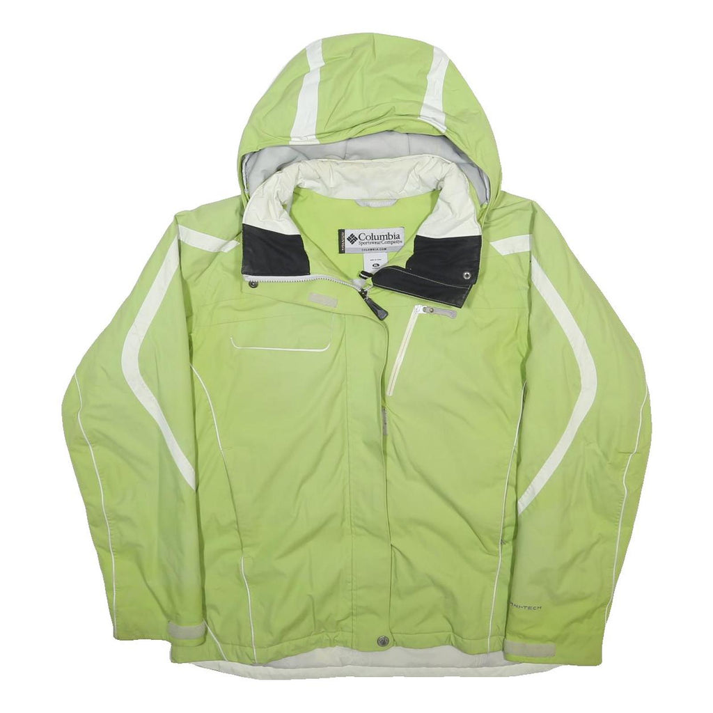 COLUMBIA Womens Green & White Outdoor Jacket XL Nylon Plain Hooded Zip