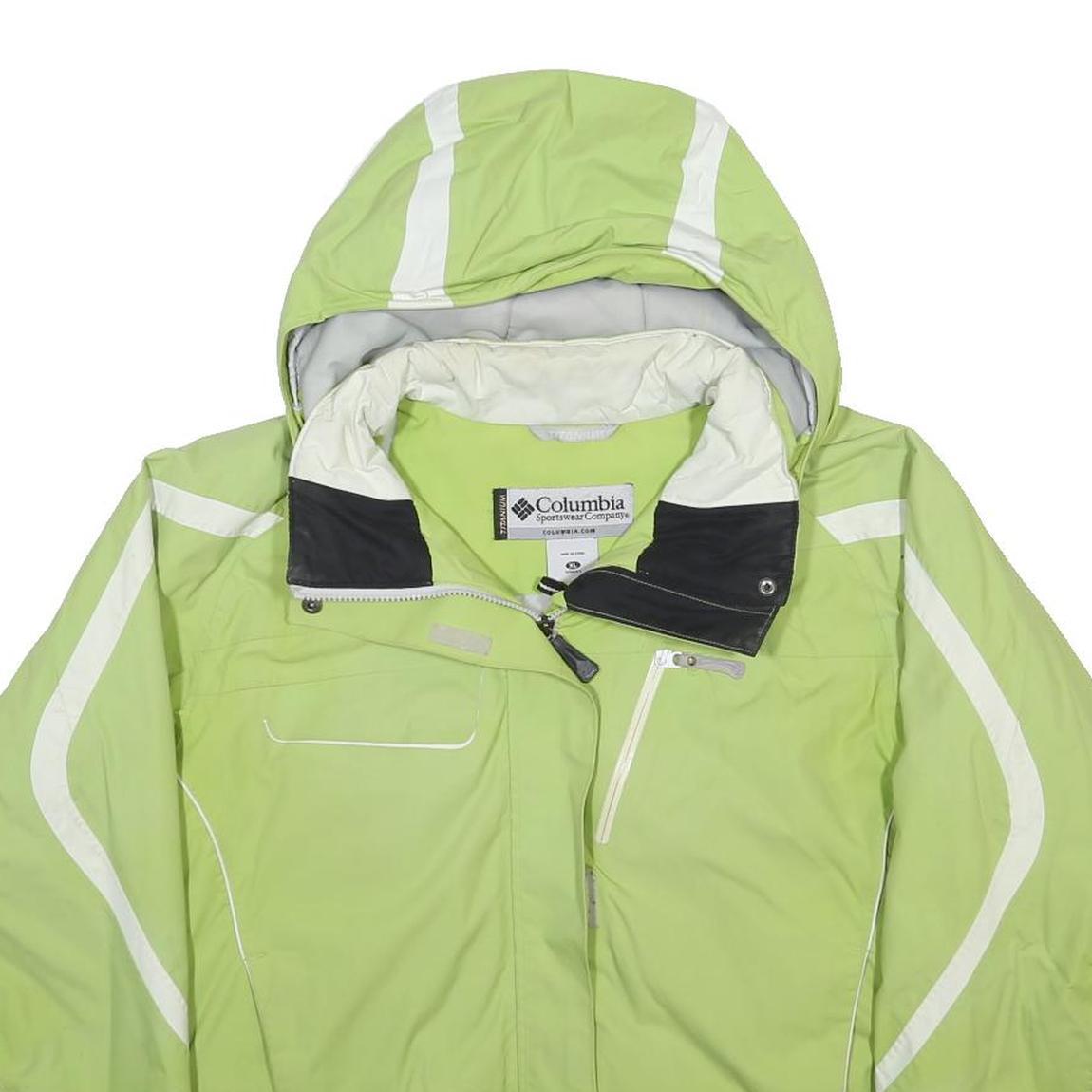 COLUMBIA Womens Green & White Outdoor Jacket XL Nylon Plain Hooded Zip