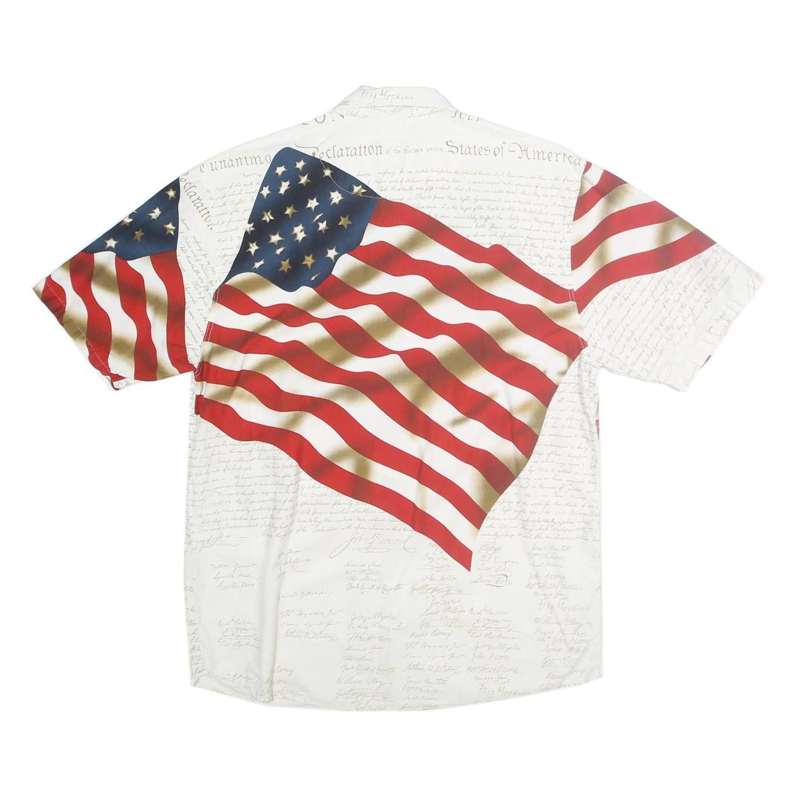 COTTON TRADERS Mens White & Red Flag Print Shirt M Unique Bold Design