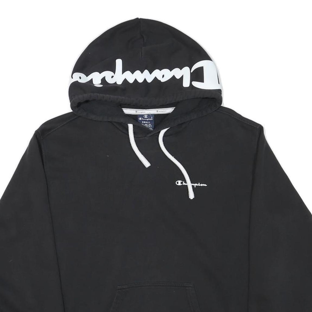 CHAMPION Mens Black Hoodie S Cotton Blend Pullover with Logo Print