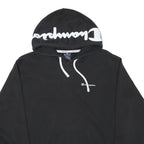CHAMPION Mens Black Hoodie S Cotton Blend Pullover with Logo Print