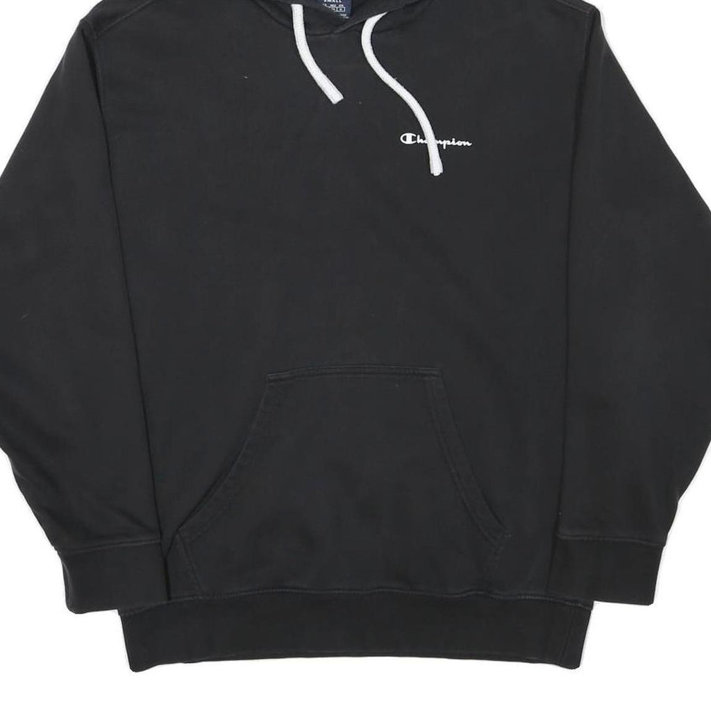 CHAMPION Mens Black Hoodie S Cotton Blend Pullover with Logo Print