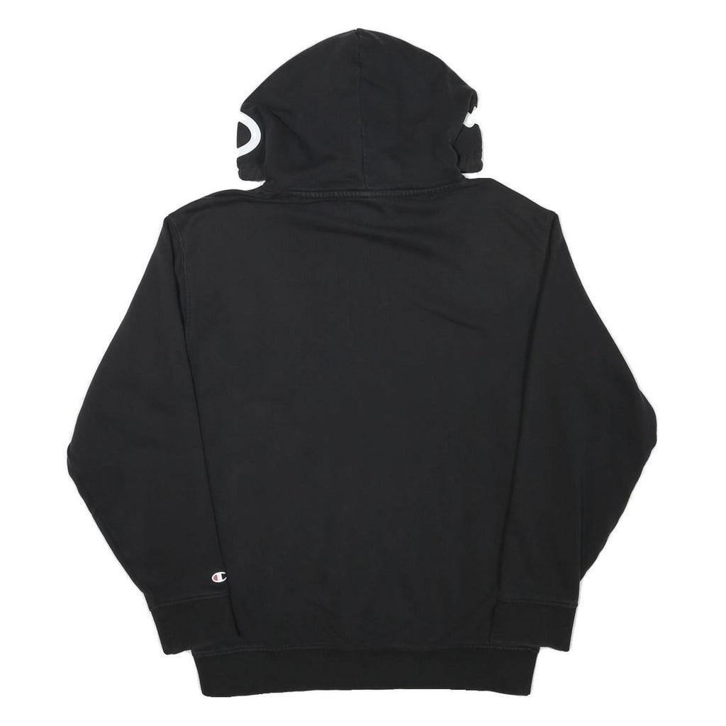 CHAMPION Mens Black Hoodie S Cotton Blend Pullover with Logo Print