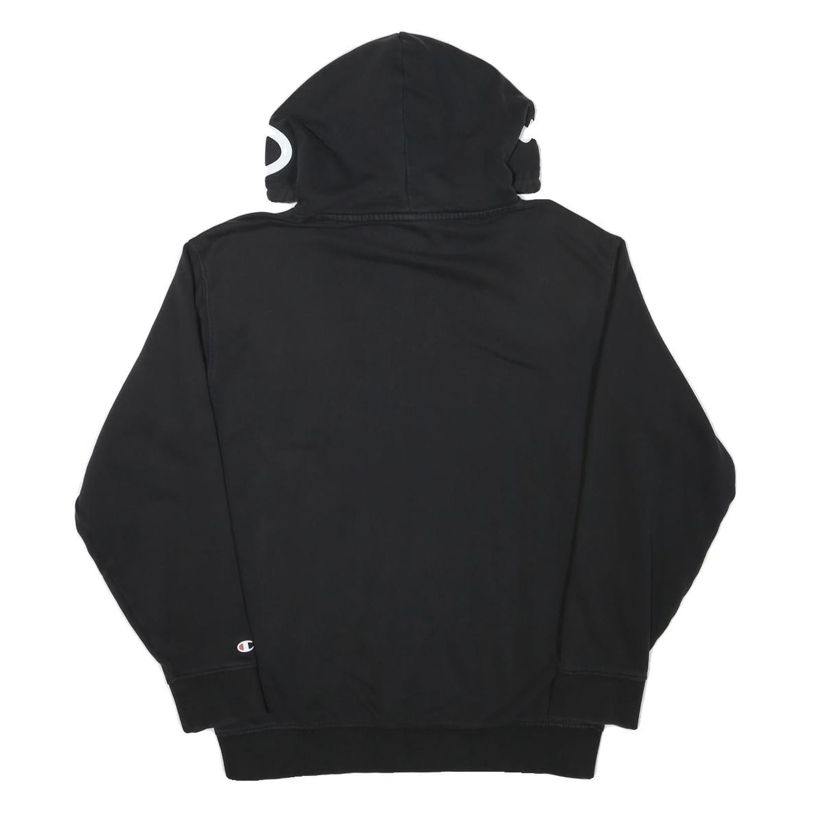 CHAMPION Mens Black Hoodie S Cotton Blend Pullover with Logo Print