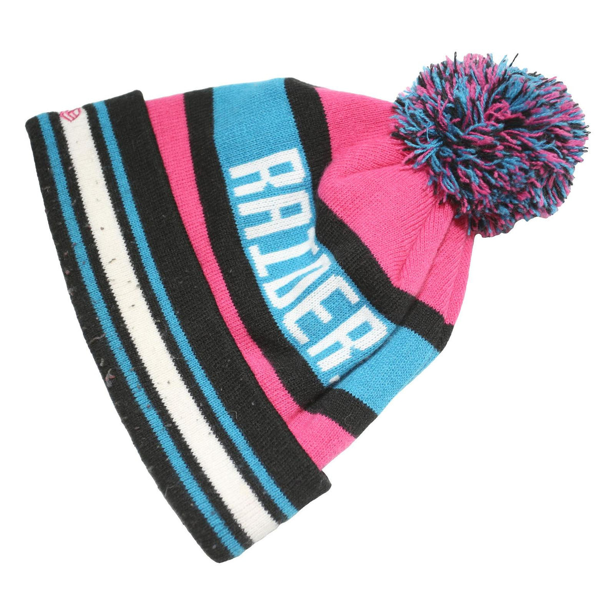 NFL Mens Pink Black Blue Raiders Beanie Acrylic Knitted Pom Pom Stripe