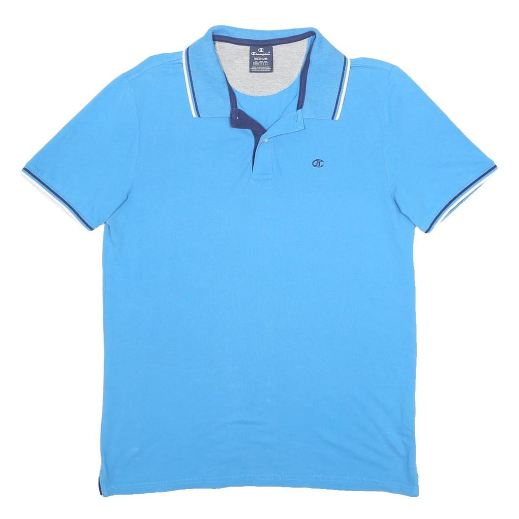 CHAMPION Mens Blue Short Sleeve Plain M Cotton Polo Shirt