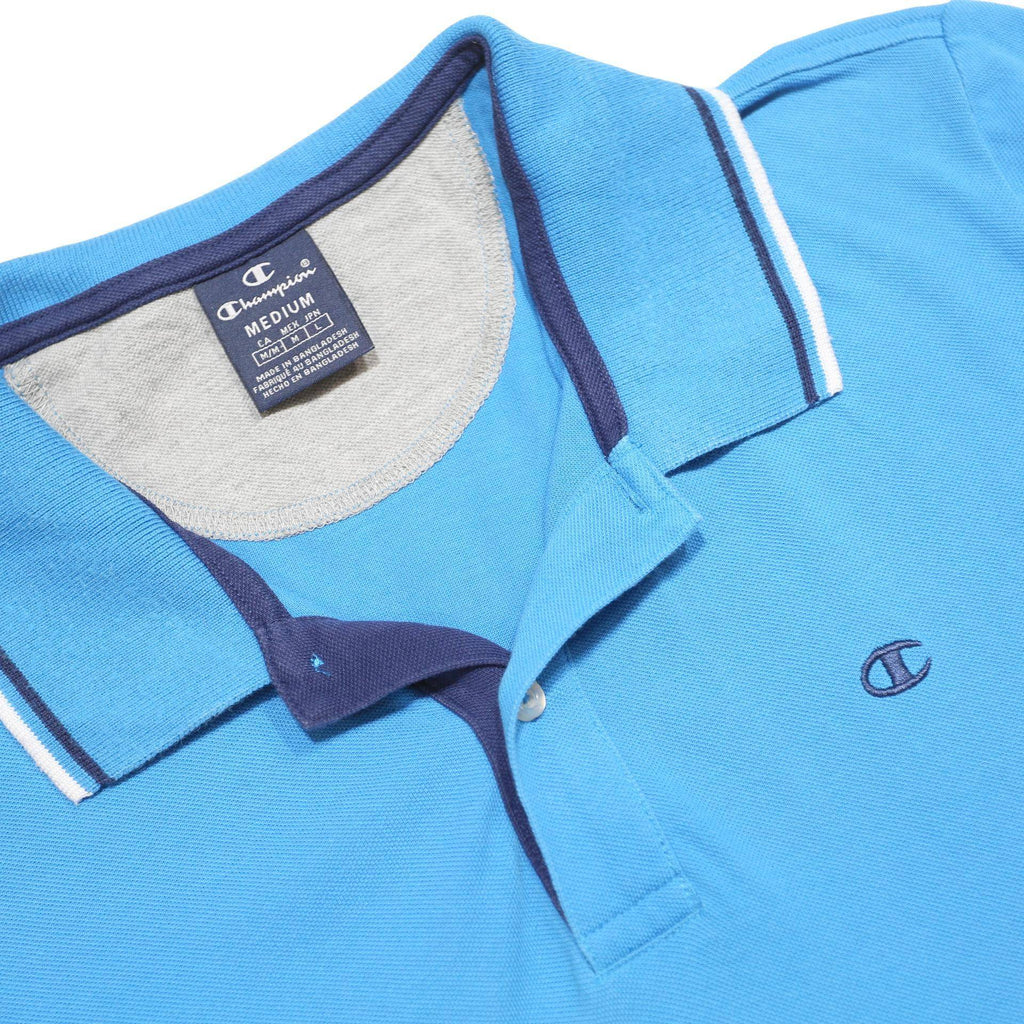 CHAMPION Mens Blue Short Sleeve Plain M Cotton Polo Shirt