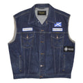 WRANGLER Mens Blue Denim Button Cotton Sleeveless Vest Jacket 2XL Patches