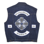 WRANGLER Mens Blue Denim Button Cotton Sleeveless Vest Jacket 2XL Patches