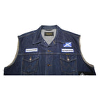 WRANGLER Mens Blue Denim Button Cotton Sleeveless Vest Jacket 2XL Patches
