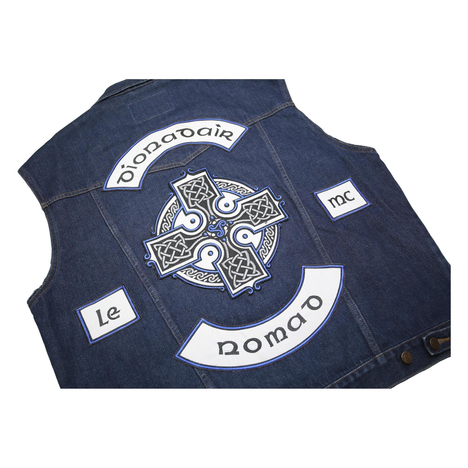 WRANGLER Mens Blue Denim Button Cotton Sleeveless Vest Jacket 2XL Patches