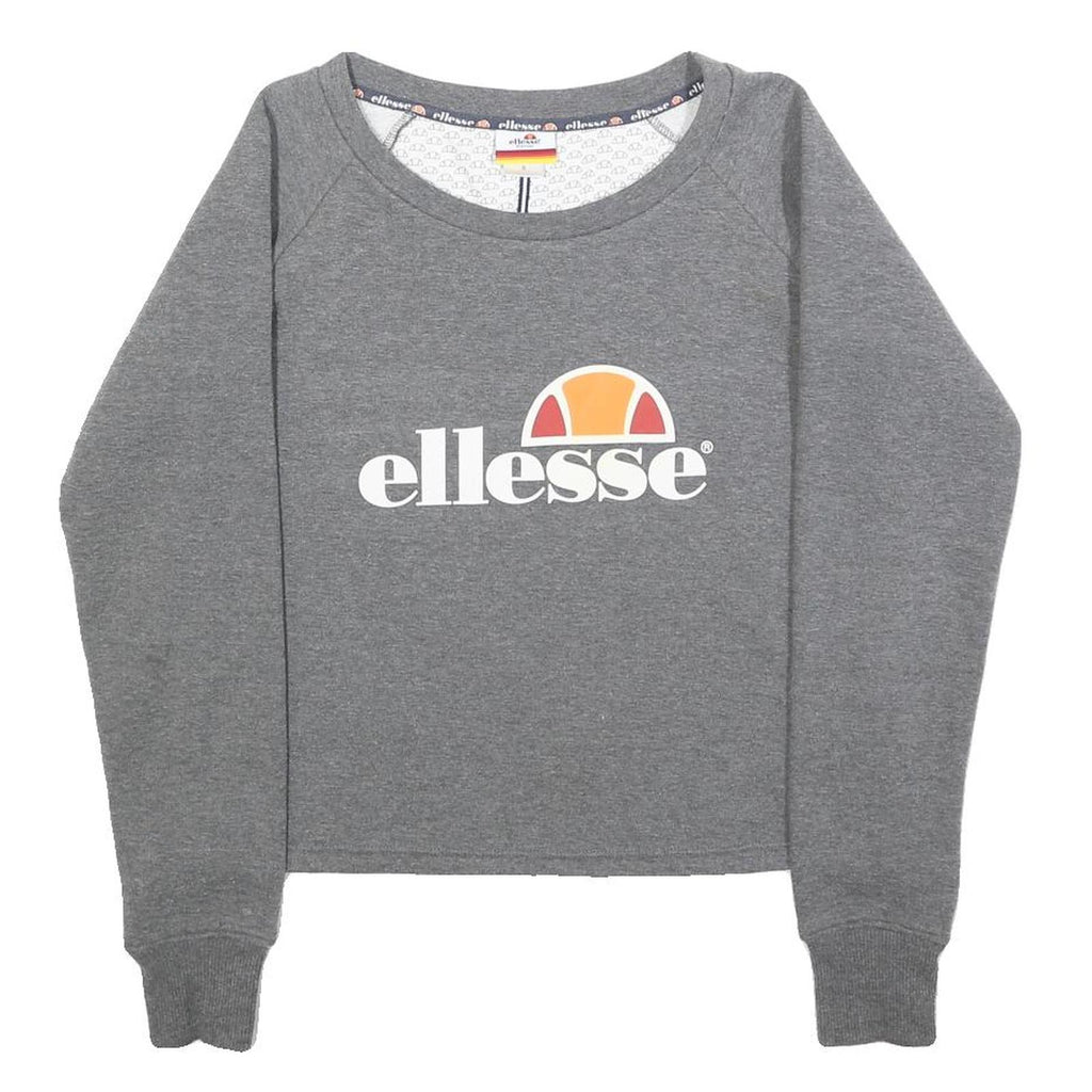 ELLESSE Womens Grey Sweatshirt Crew Neck S Cotton Blend Logo Printed Casual