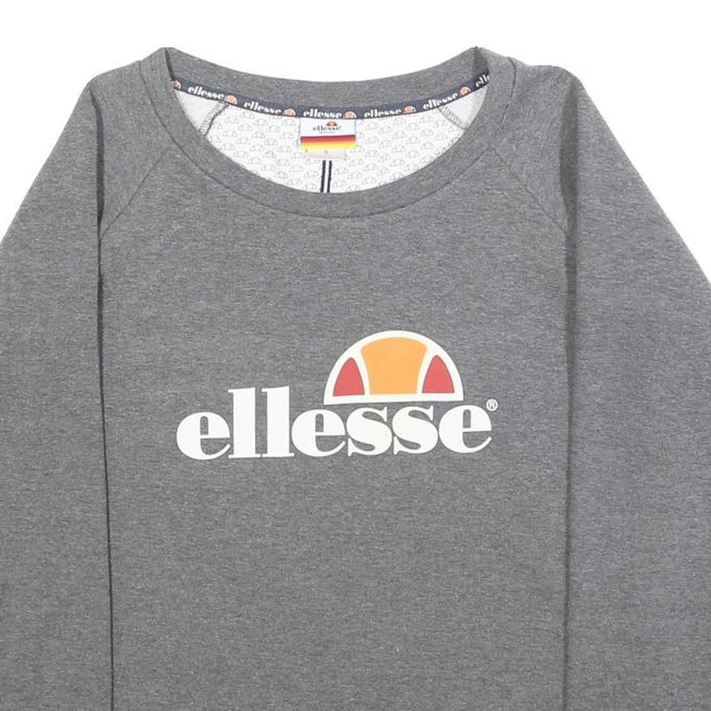 ELLESSE Womens Grey Sweatshirt Crew Neck S Cotton Blend Logo Printed Casual