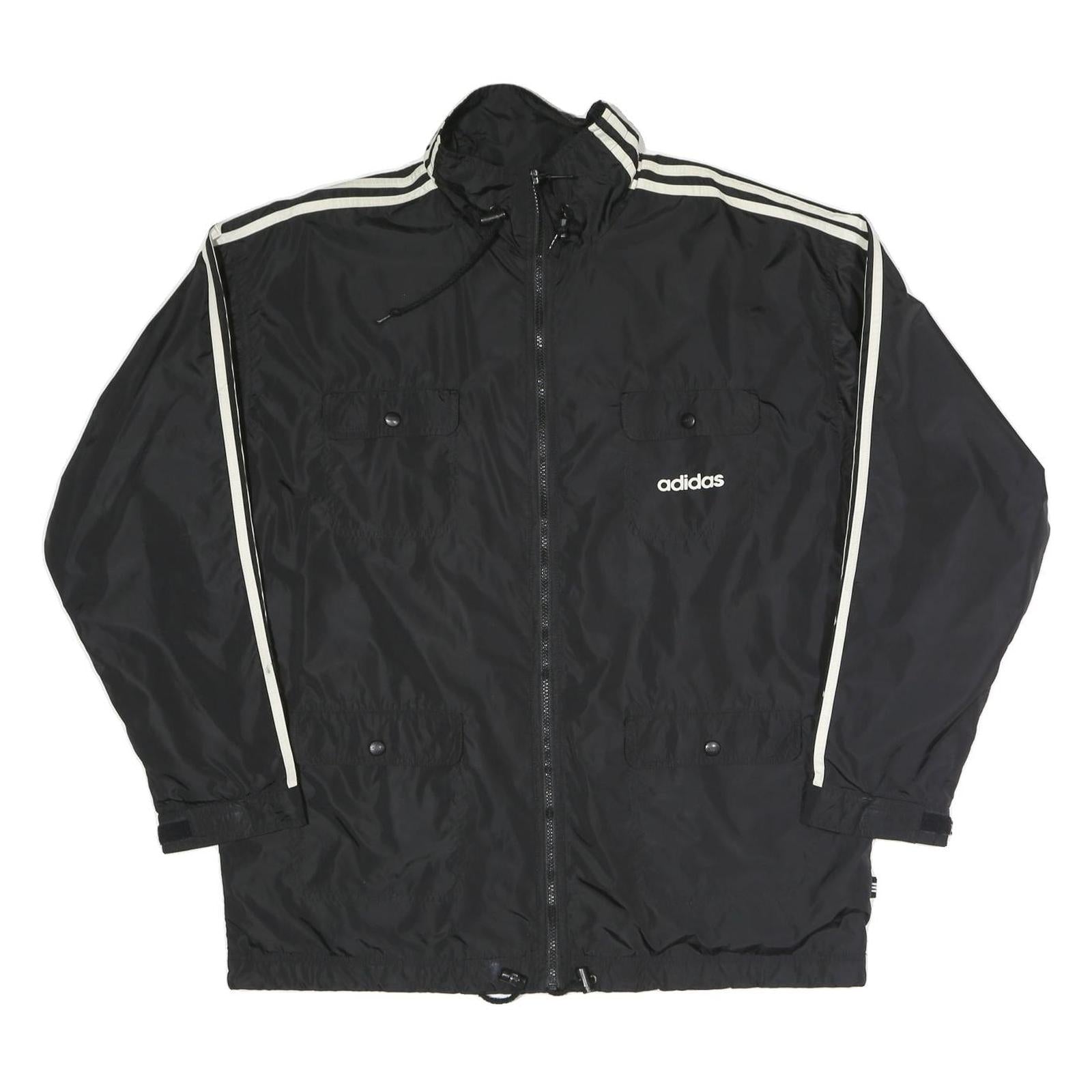 ADIDAS Mens Black & White Classic Zip Up Polyester Blend Track Jacket L