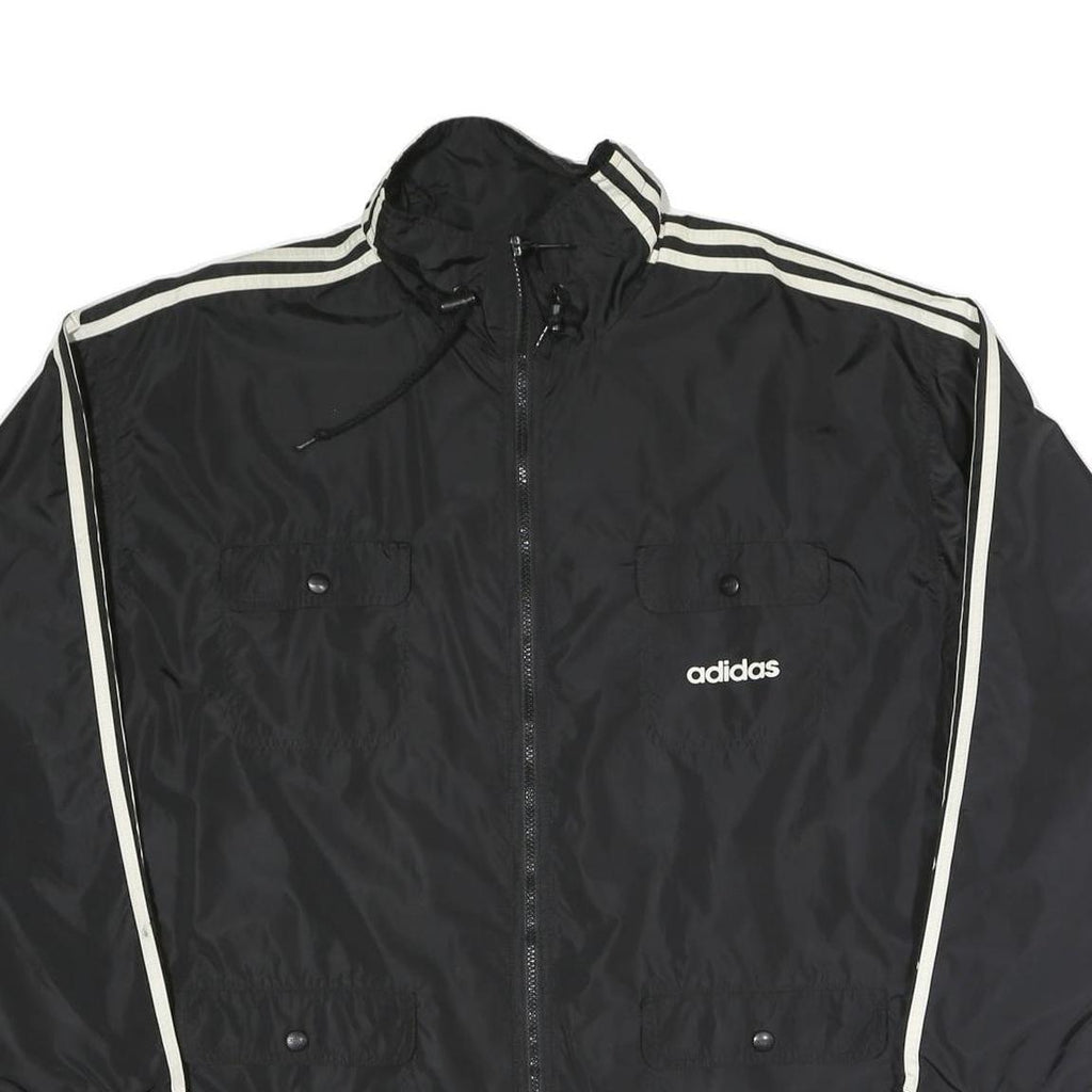 ADIDAS Mens Black & White Classic Zip Up Polyester Blend Track Jacket L