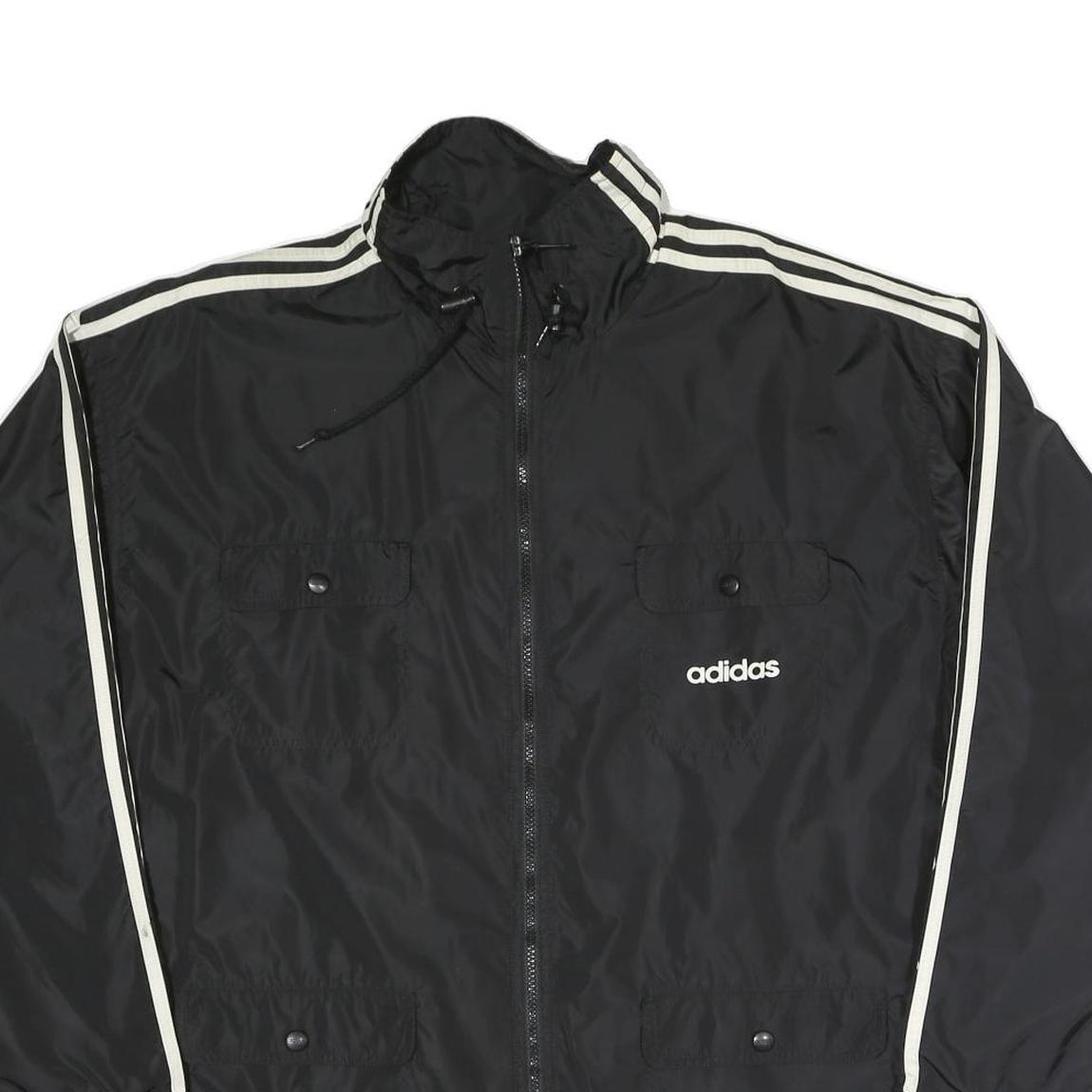 ADIDAS Mens Black & White Classic Zip Up Polyester Blend Track Jacket L