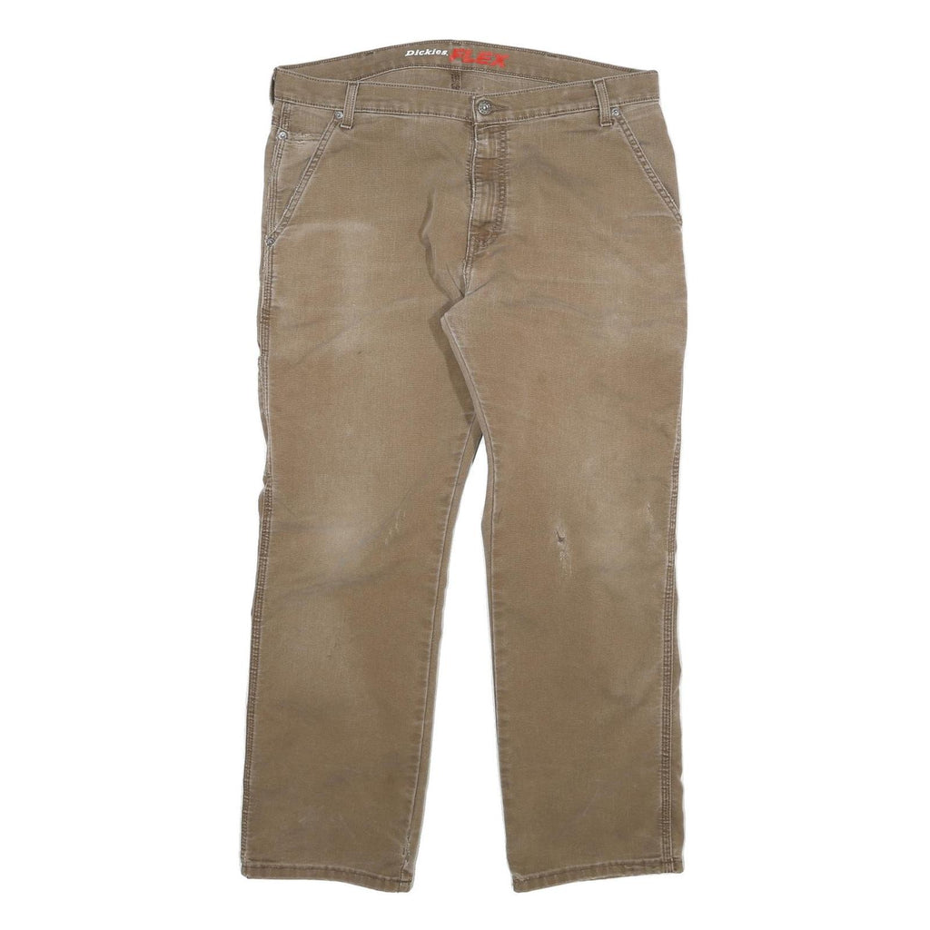 DICKIES Mens Cotton Blend Beige Regular Fit Straight Leg Trousers W36 L30
