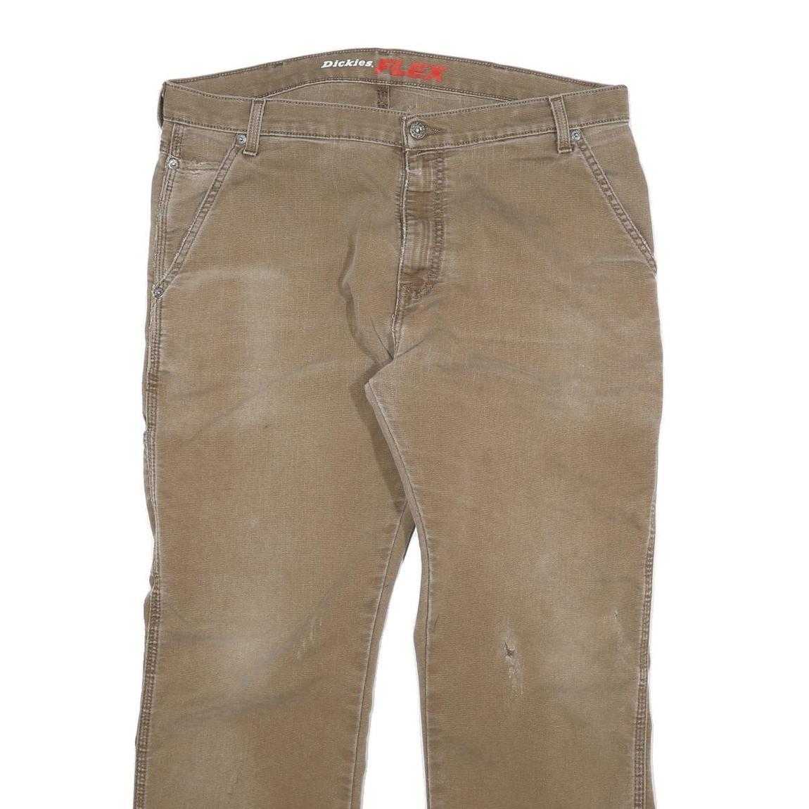 DICKIES Mens Cotton Blend Beige Regular Fit Straight Leg Trousers W36 L30