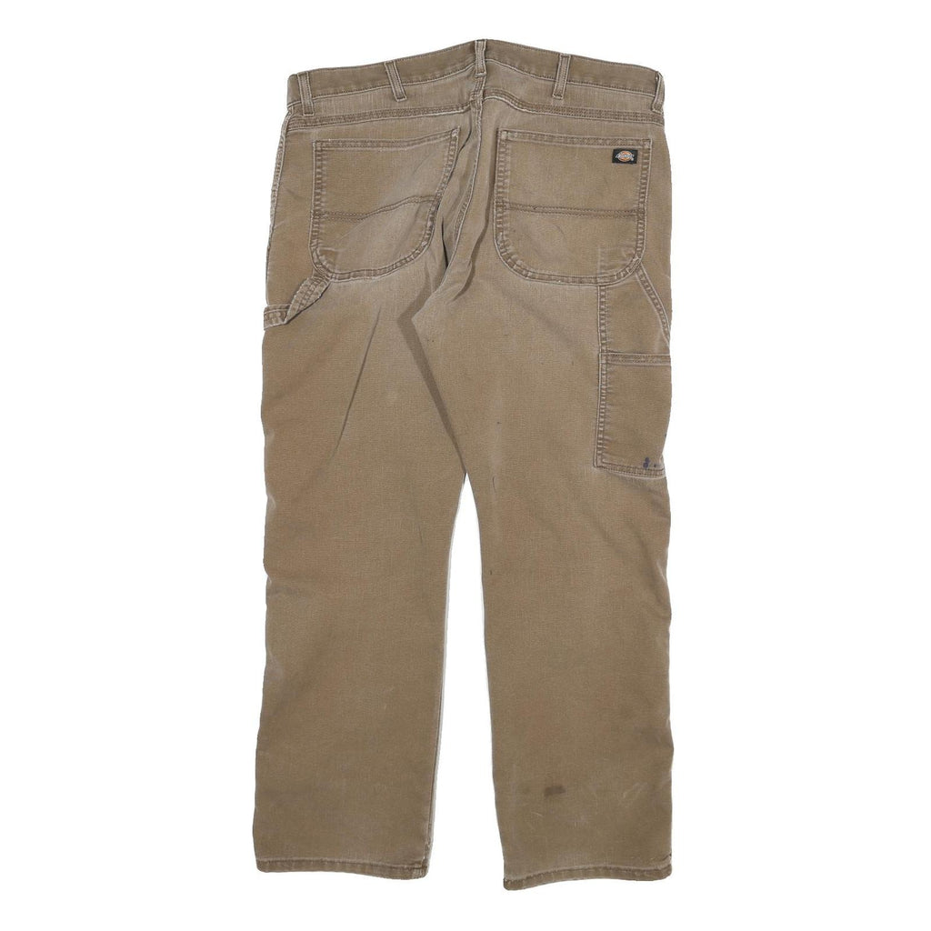 DICKIES Mens Cotton Blend Beige Regular Fit Straight Leg Trousers W36 L30