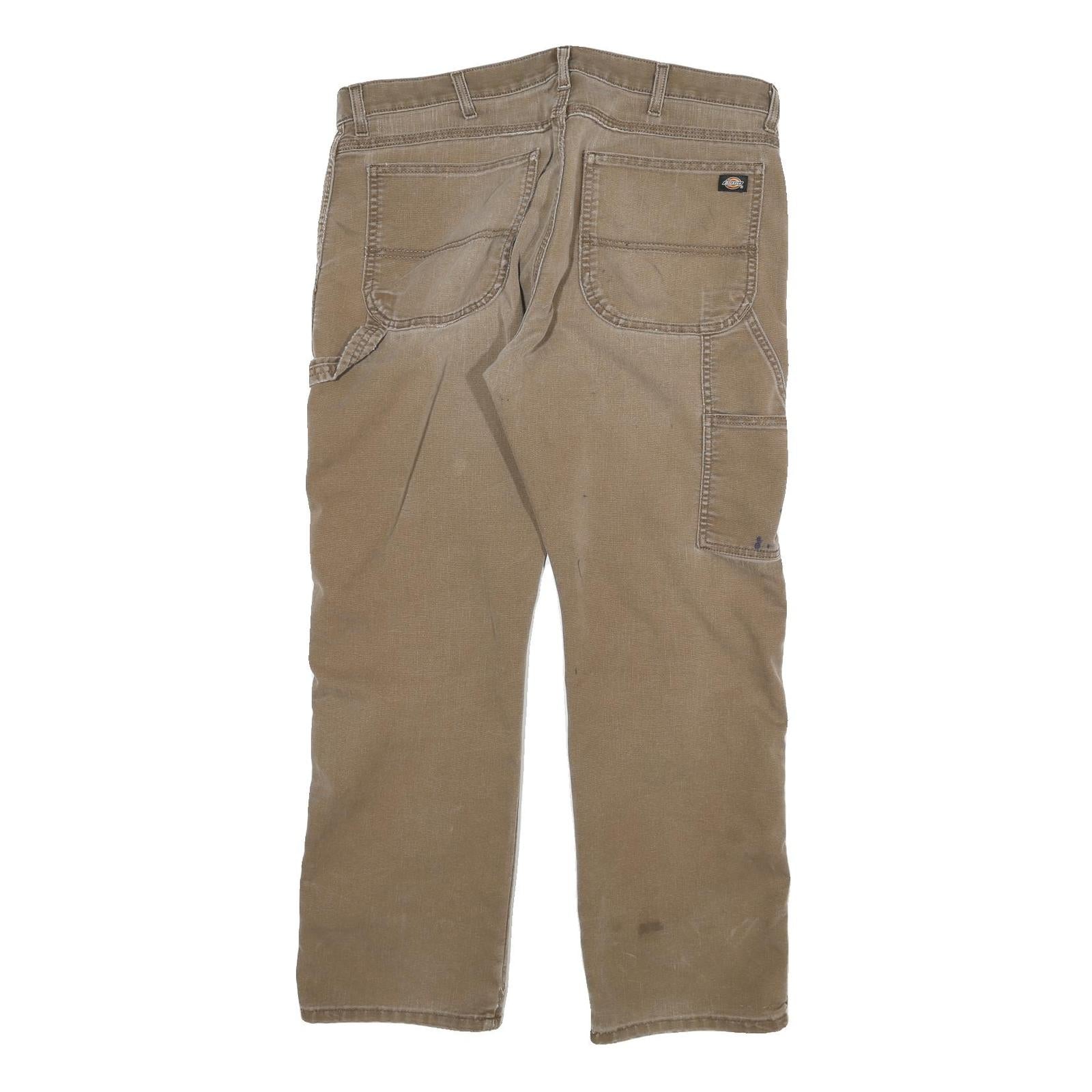 DICKIES Mens Cotton Blend Beige Regular Fit Straight Leg Trousers W36 L30