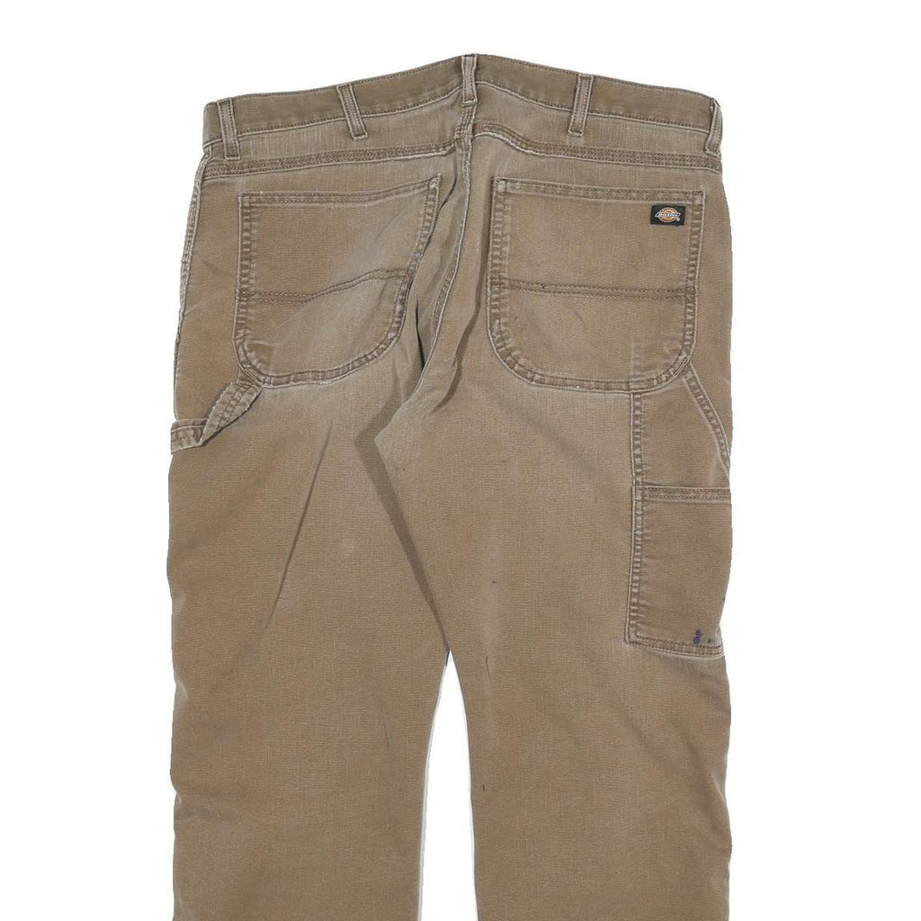 DICKIES Mens Cotton Blend Beige Regular Fit Straight Leg Trousers W36 L30