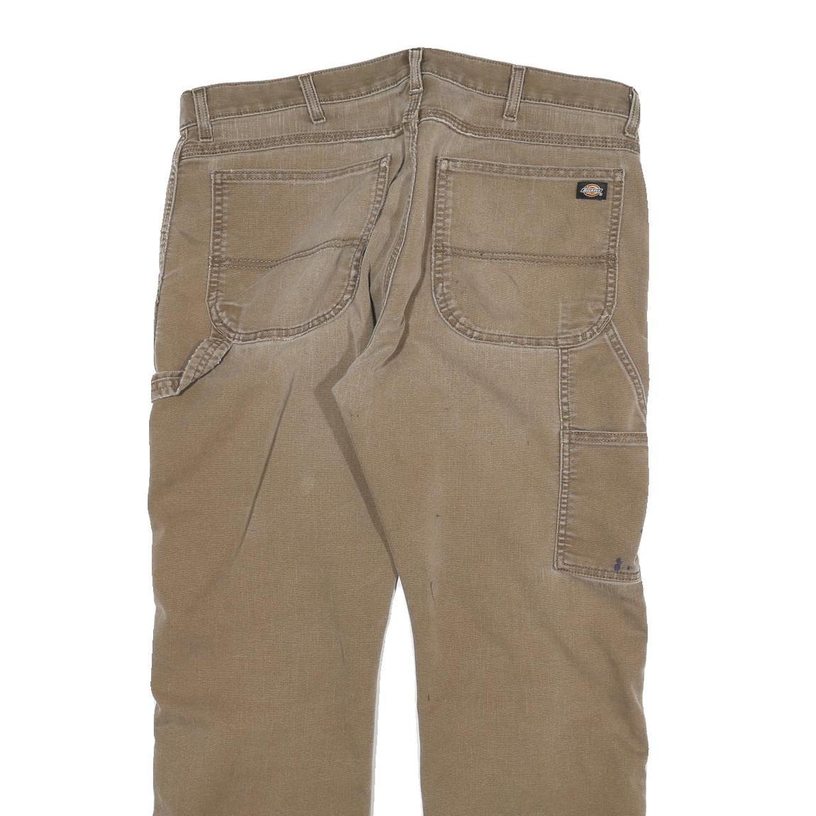 DICKIES Mens Cotton Blend Beige Regular Fit Straight Leg Trousers W36 L30