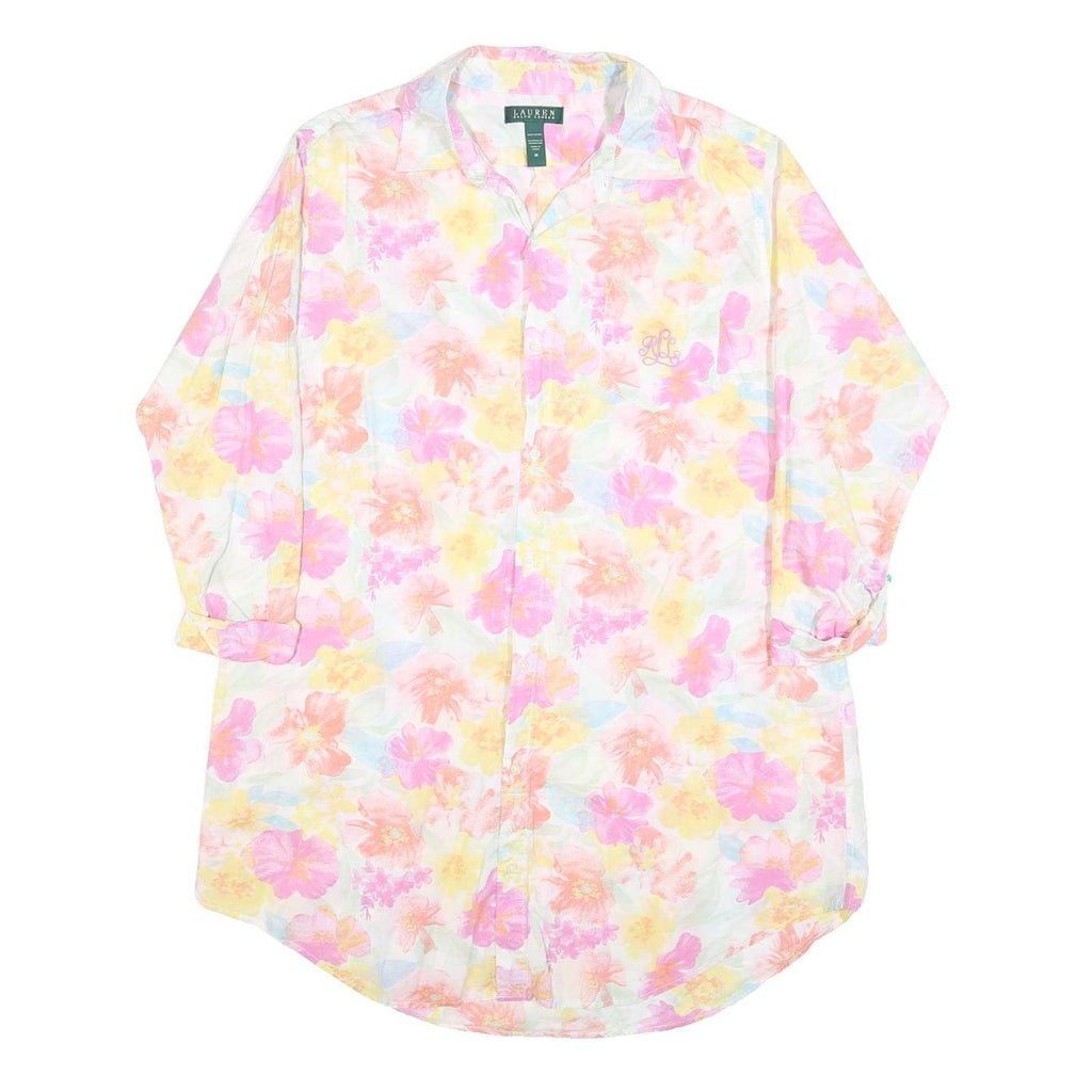 LAUREN RALPH LAUREN Womens Cream Floral Day Cotton Blend Shirt Dress M Casual
