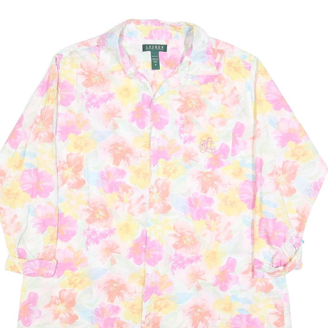 LAUREN RALPH LAUREN Womens Cream Floral Day Cotton Blend Shirt Dress M Casual