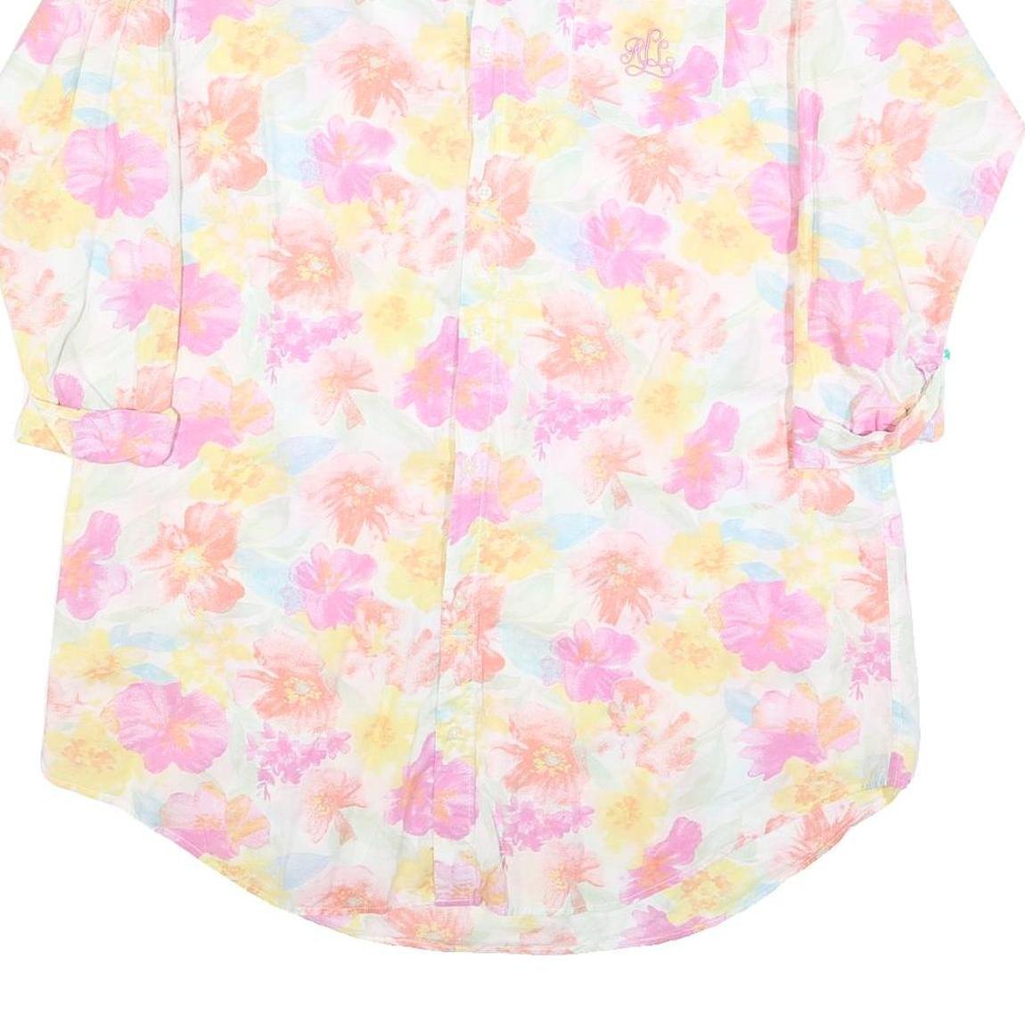 LAUREN RALPH LAUREN Womens Cream Floral Day Cotton Blend Shirt Dress M Casual