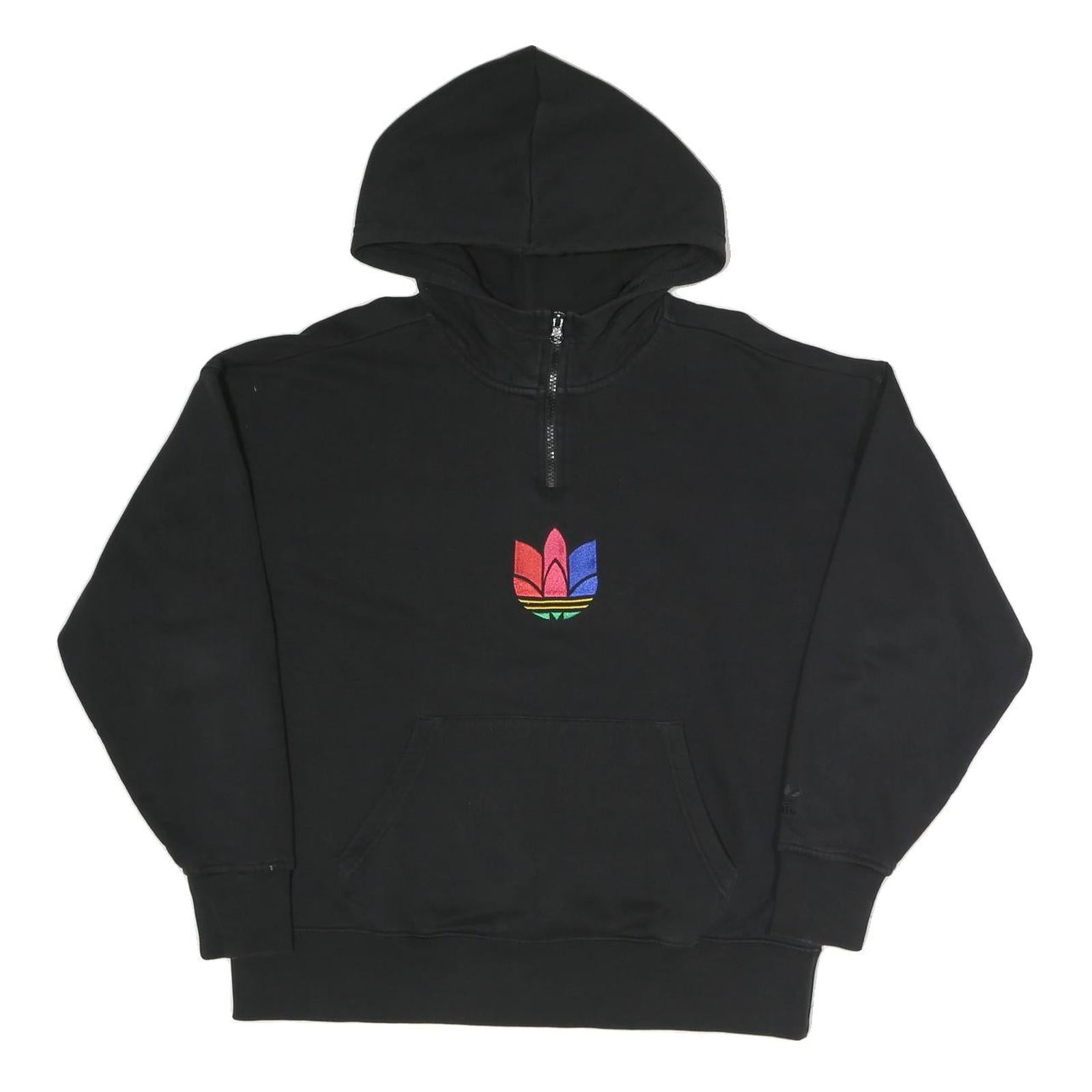ADIDAS Womens Black Multi Colour Logo ¼ Zip Hoodie UK 6 Cotton Blend