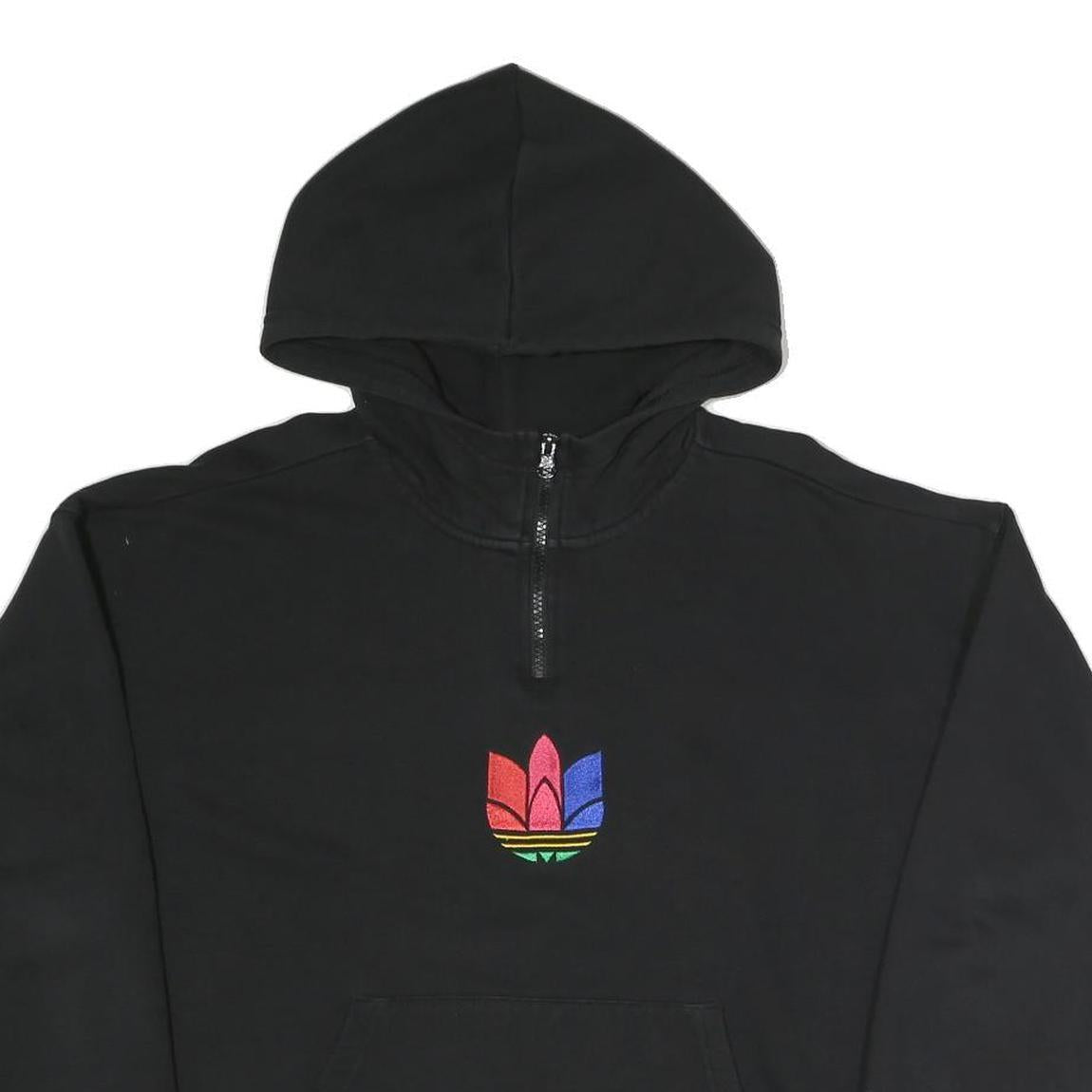 ADIDAS Womens Black Multi Colour Logo ¼ Zip Hoodie UK 6 Cotton Blend