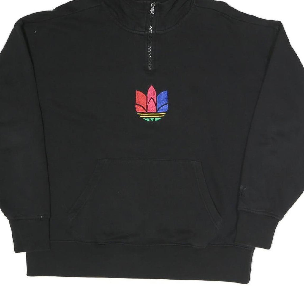 ADIDAS Womens Black Multi Colour Logo ¼ Zip Hoodie UK 6 Cotton Blend