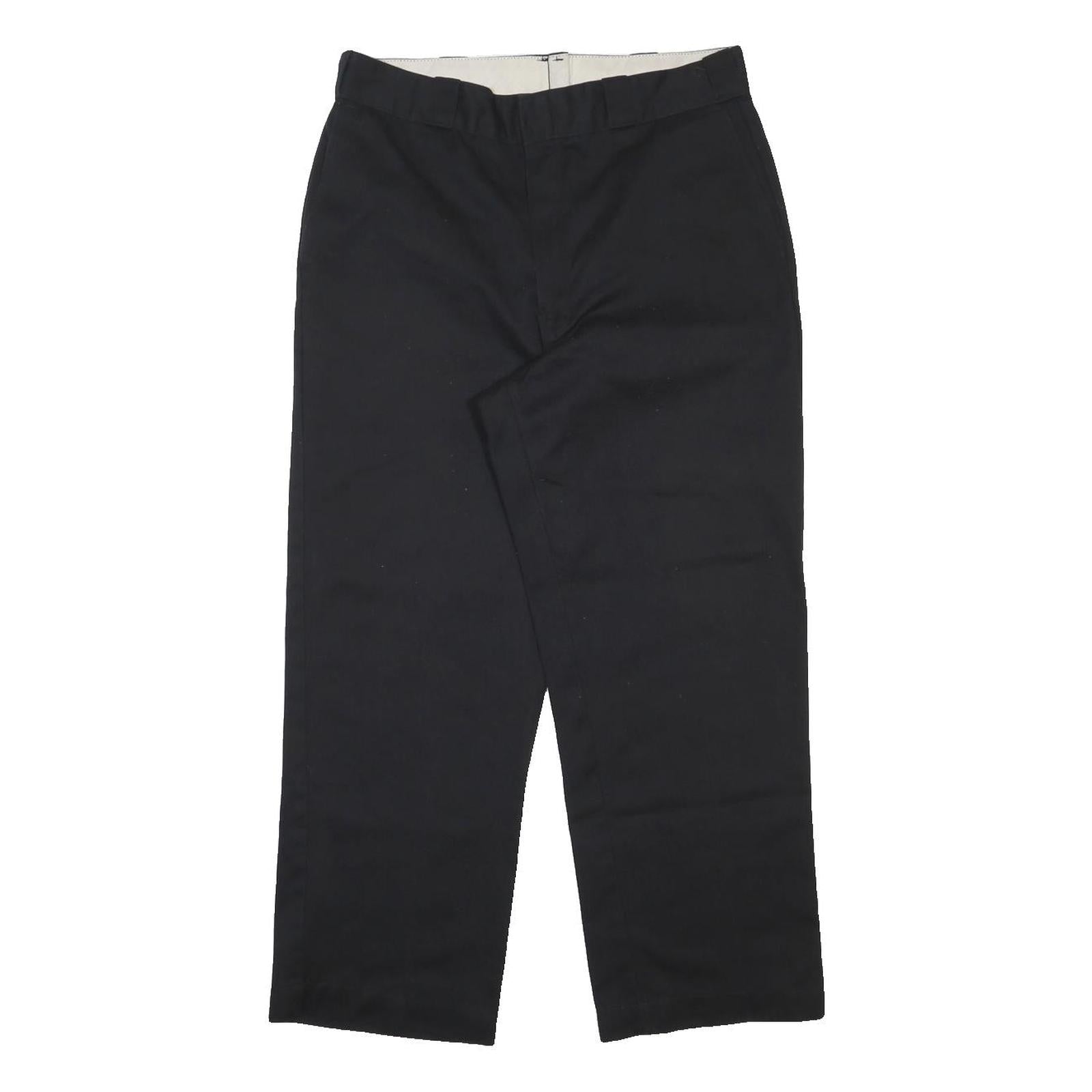 DICKIES Mens Cotton Blend Black Relaxed Straight Trousers W33 L27 Workwear Zip