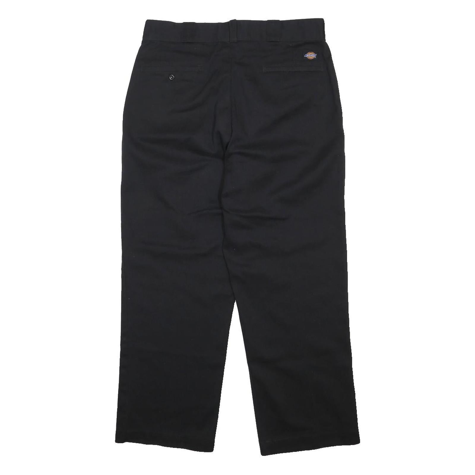 DICKIES Mens Cotton Blend Black Relaxed Straight Trousers W33 L27 Workwear Zip