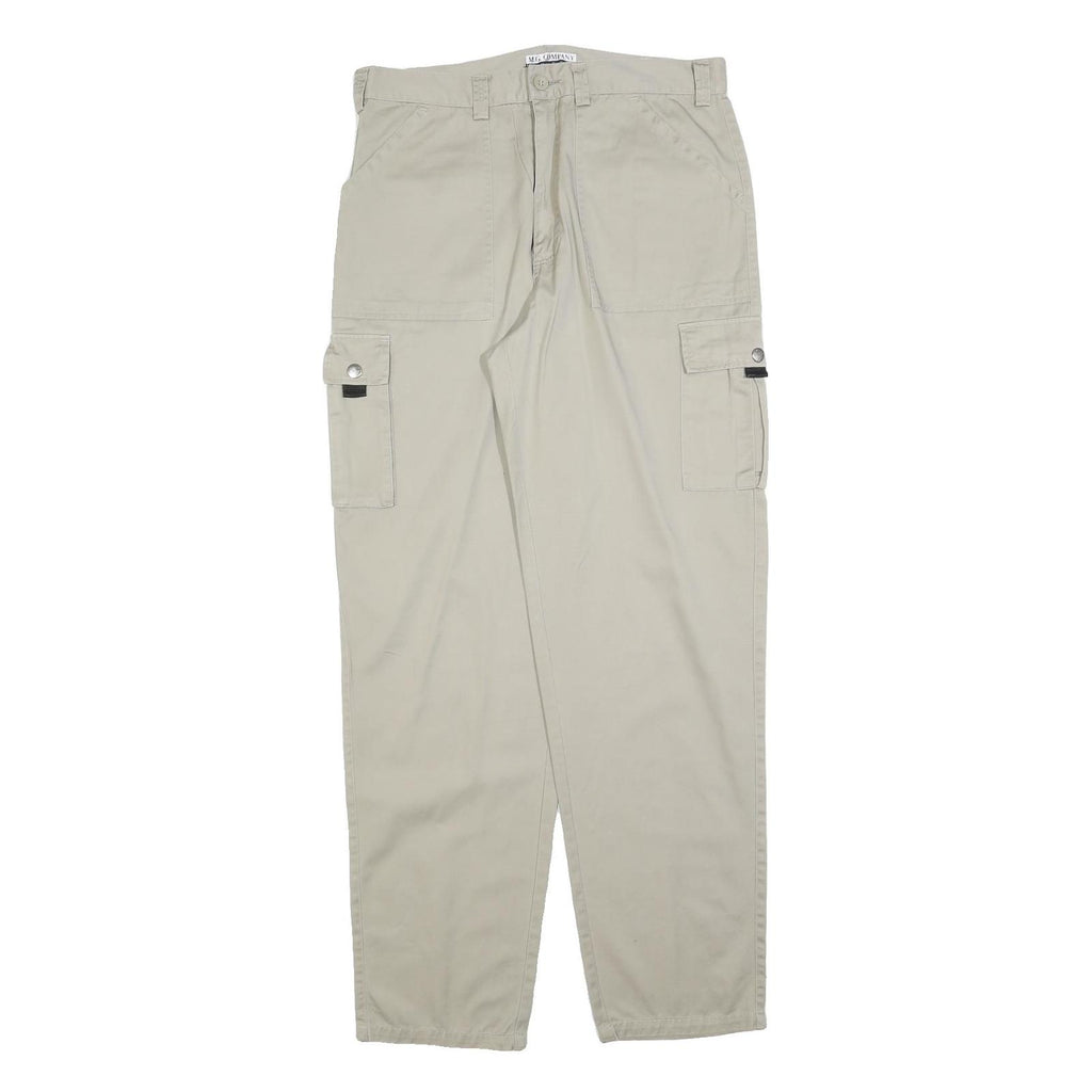 MG COMPANY Mens Cotton Blend Beige Relaxed Cargo Trousers W34 L34 Casual