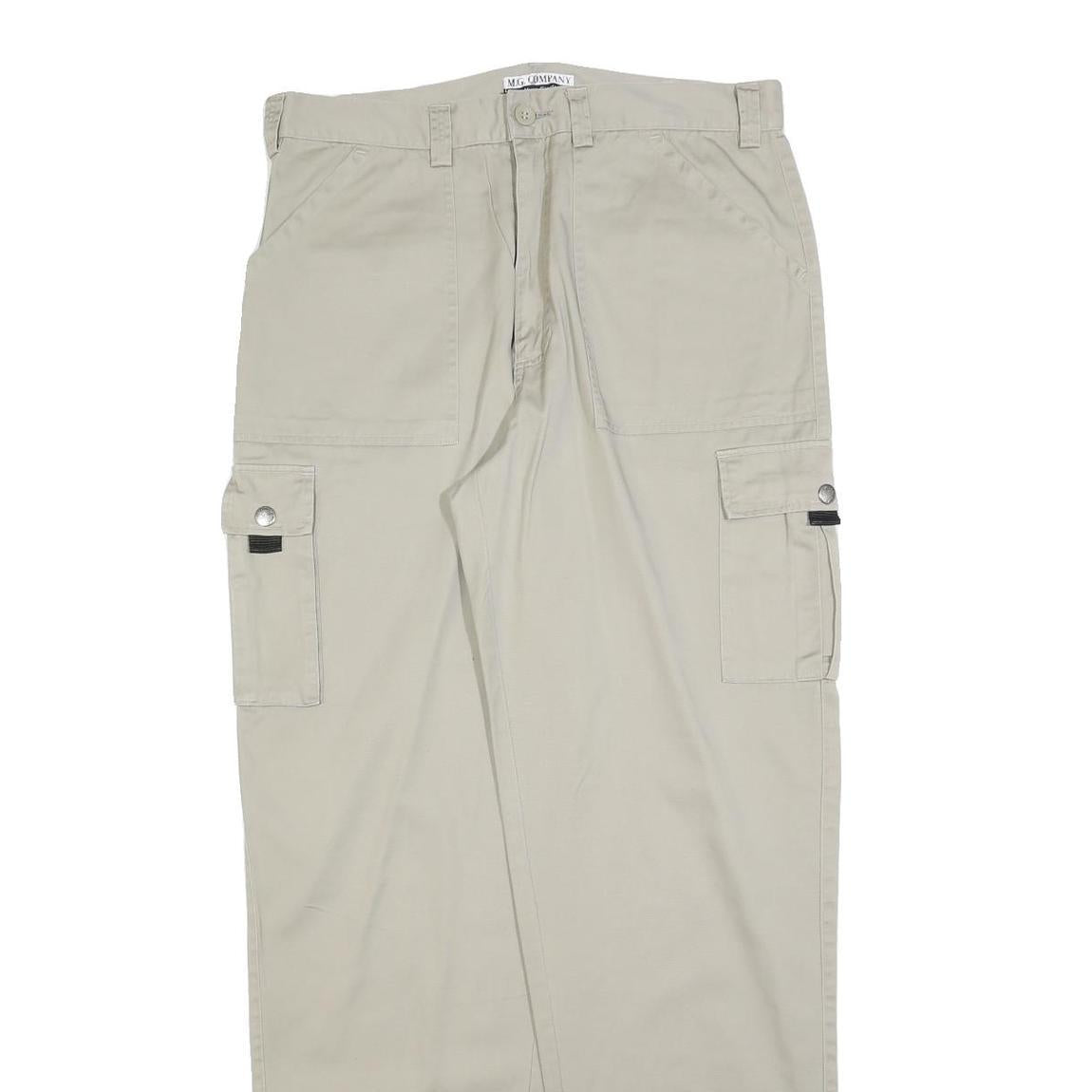 MG COMPANY Mens Cotton Blend Beige Relaxed Cargo Trousers W34 L34 Casual