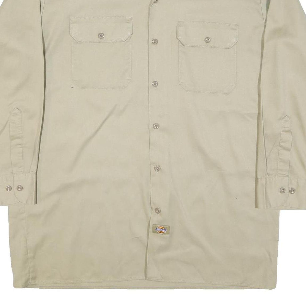 DICKIES Mens Beige Cotton Blend Long Sleeve Shirt L Workwear Utility Casual