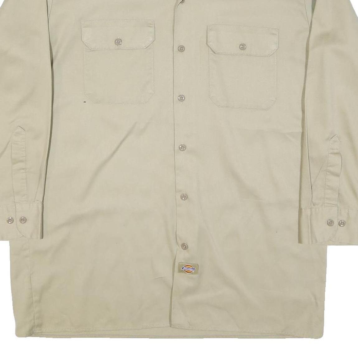 DICKIES Mens Beige Cotton Blend Long Sleeve Shirt L Workwear Utility Casual