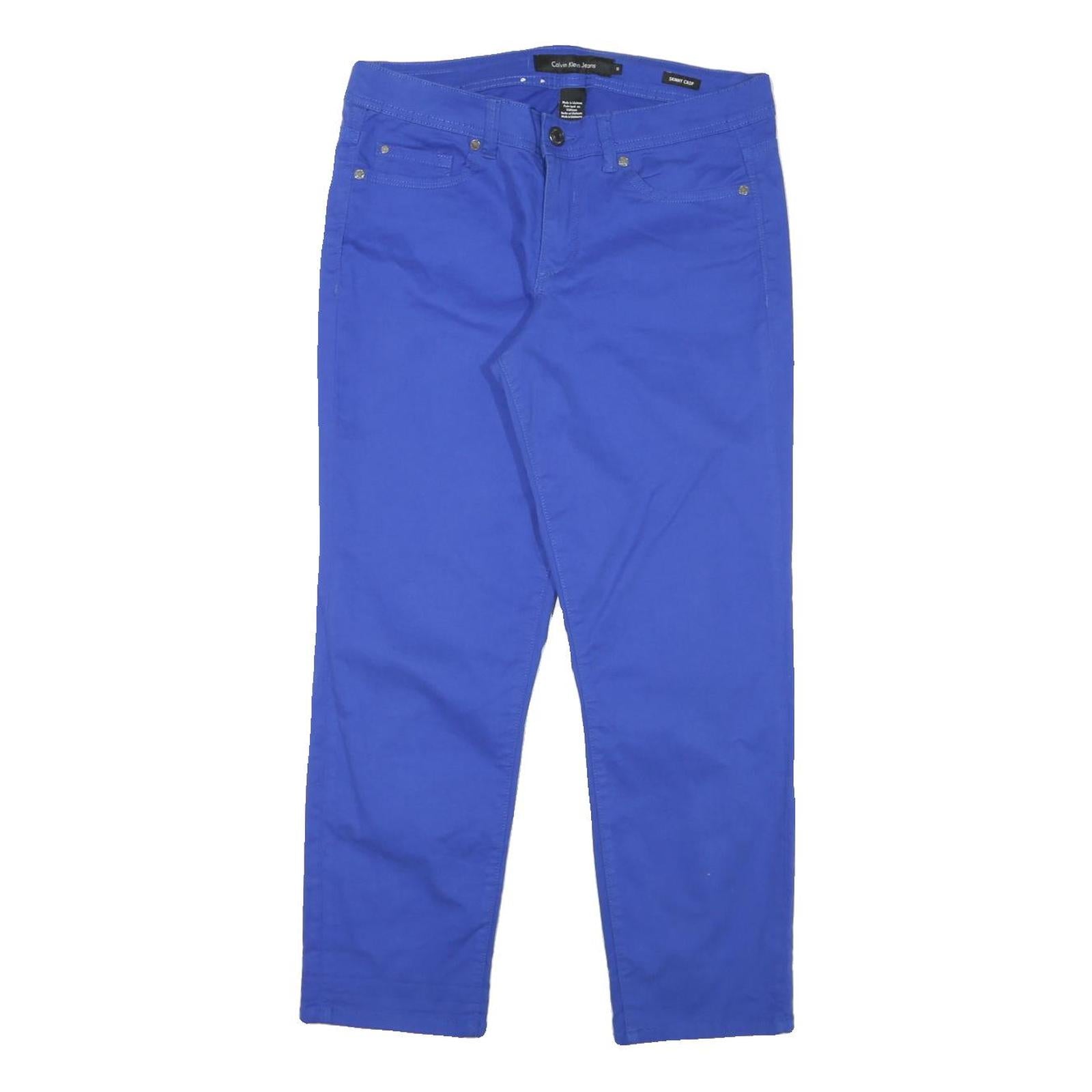TOMMY HILFIGER Womens Cotton Blend Blue Slim Trousers W32 L26 Zip Casual Slim