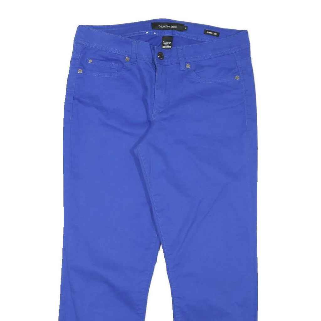TOMMY HILFIGER Womens Cotton Blend Blue Slim Trousers W32 L26 Zip Casual Slim